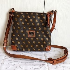 Dooney & Bourke Gretta Signature Letter Carrier Logo Crossbody Brown Yellow